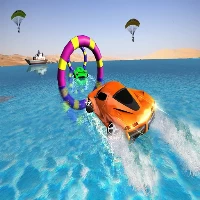 Floating water surfer car driving : beach racing